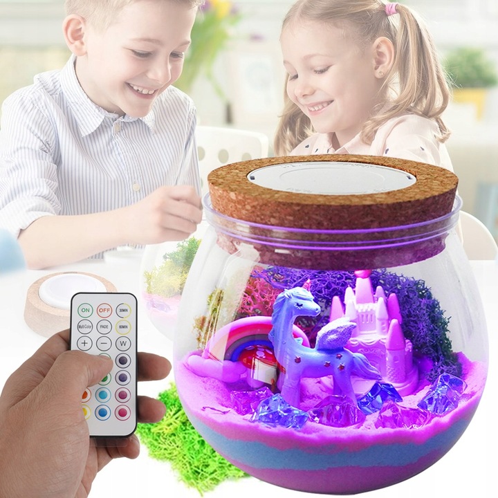 ZESTAW KREATYWNY JEDNOROŻEC MAGICZNE TERRARIUM AKWA DIY LAMPKA LED KRYSZTAŁ
