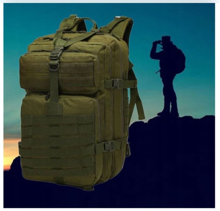 DUŻY PLECAK WOJSKOWY POJEMNY TURYSTYCZNY TAKTYCZNY MILITARNY 45L + FLAGA