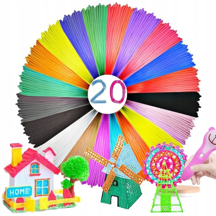 Filamenty Niskotemperaturowe Wkłady PCL do Długopisu 3D 20szt. 100m 20 x 5m