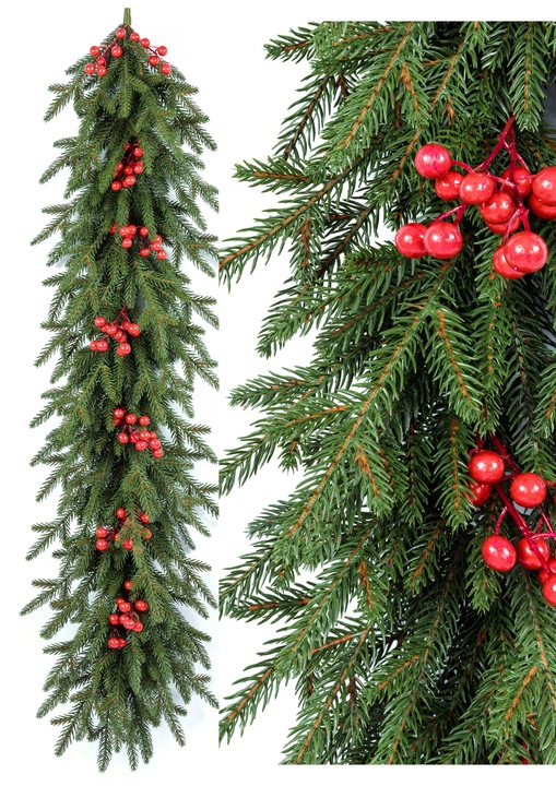 Wianek Świąteczny Świerk NATURA z JARZĘBINĄ 3D 100%PE 60 cm KOMINEK drzwi