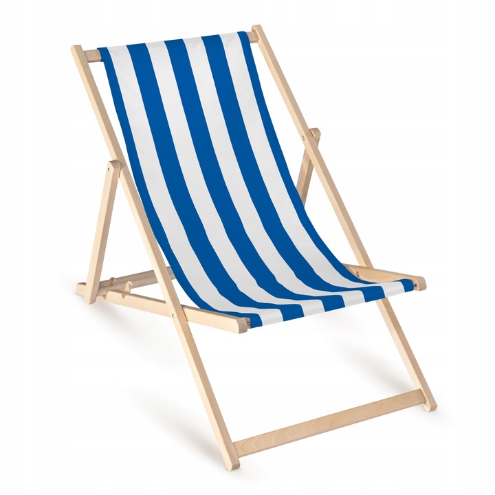 ROZKŁADANY LEŻAK Z DREWNA BUKOWEGO Niebieskie Paski na PLAŻĘ TARAS BALKON