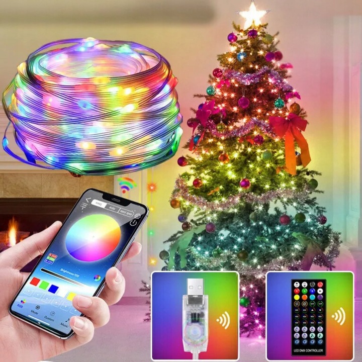 Lampki Świąteczne 200 LEDowe Inteligentne Bluetooth Świecą w RYTM Muzyki