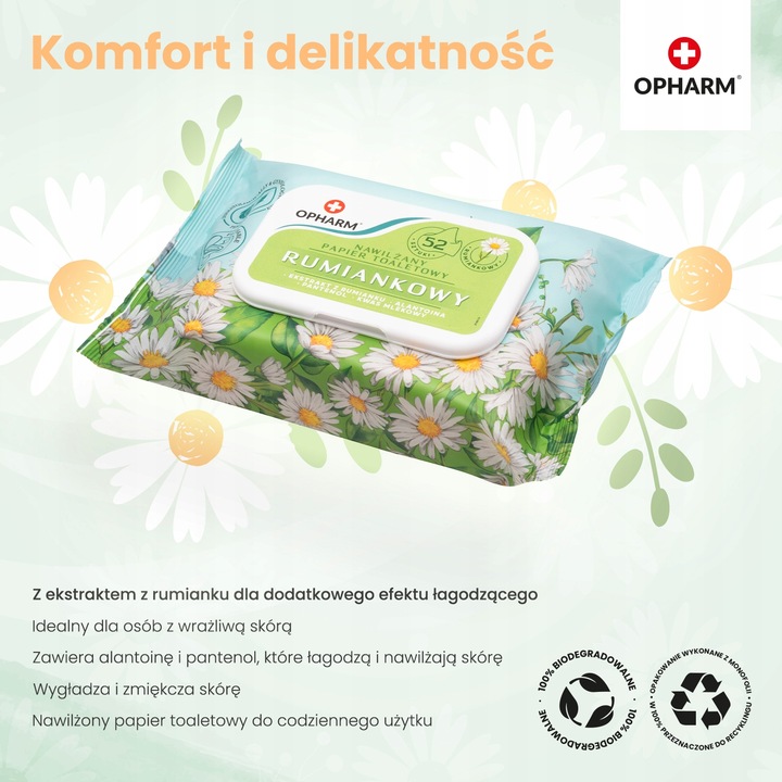 Nawilżany papier toaletowy rumiankowy Opharm 6x52 szt.