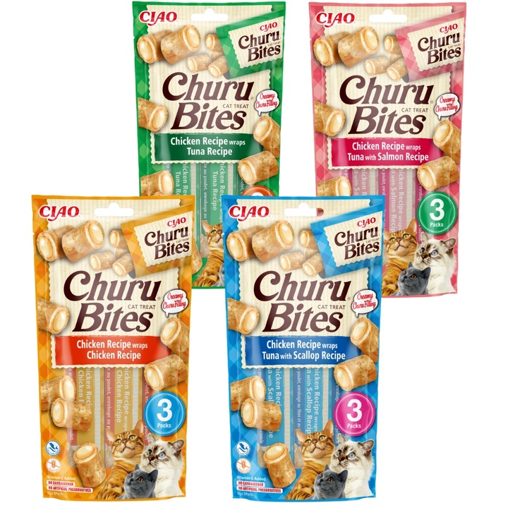 INABA CAT CHURU BITES CHICKEN Przysmaki dla Kota ZESTAW 4 opak. x (3x10g)