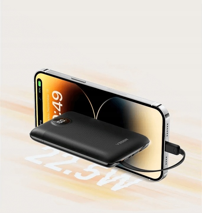 Powerbank VEGER C11 10000 mAh wbudowane kable Lightning USB C mały lekki