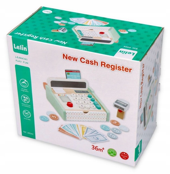 Drewniana kasa fiskalna ze skanerem Do przedszkola Do sklepu Dla dziecka