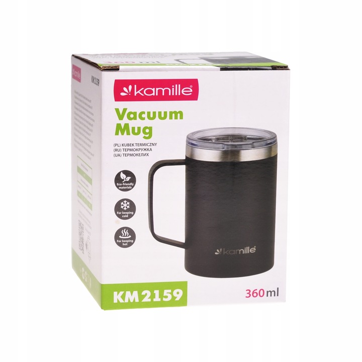 KUBEK TERMICZNY stalowy TERMOS do kawy herbaty z uchwytem KAMILLE 360ml