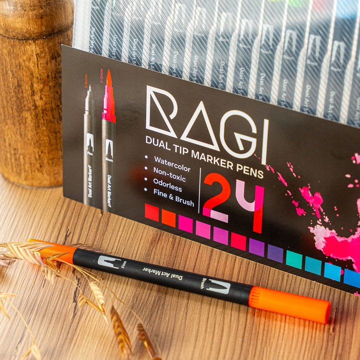 MARKERY AKWARELOWE 24 SZT MAZAKI PISAKI FLAMASTRY DWUSTRONNE WODNE ZESTAW