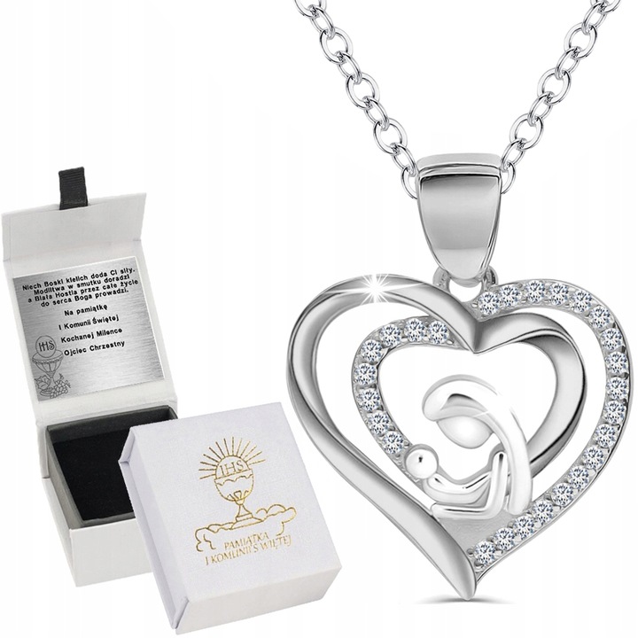 SREBRNY ŁAŃCUSZEK NASZYJNIK DLA DZIEWCZYNKI MEDALIK NA KOMUNIĘ GRAWER