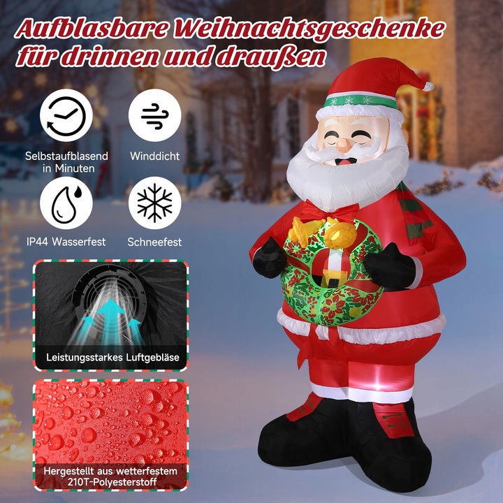 Dekoracje świąteczne Nadmuchiwany wieniec trzymający Świętego Mikołaja, 240