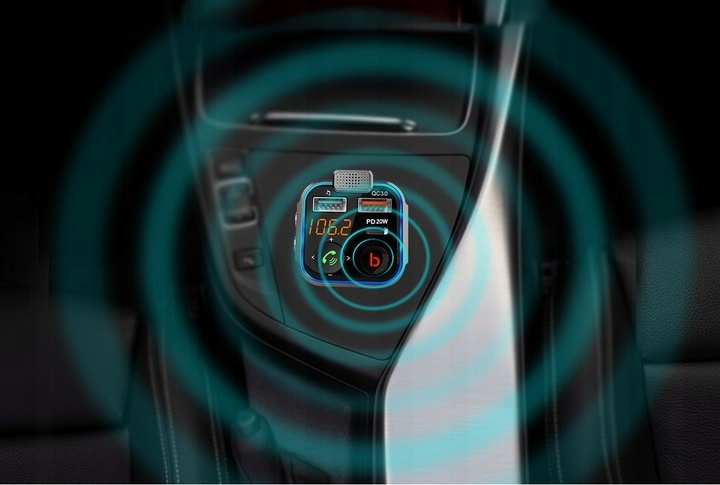 TRANSMITER BLUETOOTH 5.0 FM ŁADOWARKA USB PD 20W QC 3.0 BASS MOCNY MIKROFON