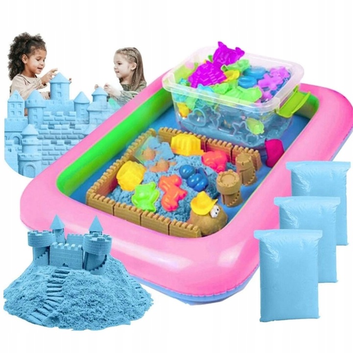 ZESTAW PIASEK KINETYCZNY 2kg + BASEN PIASKOWNICA FOREMKI SZPATUŁKI WALIZKA