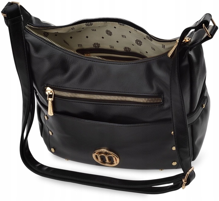 Torebka Duża Listonoszka Monnari Kieszonkami Torba Damska Z Ćwiekami Czarna