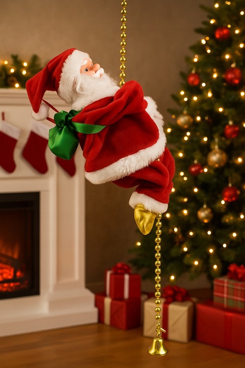 Wspinający się Mikołaj na Linie 100cm Melodyjka Prezent na Święta góra,dół