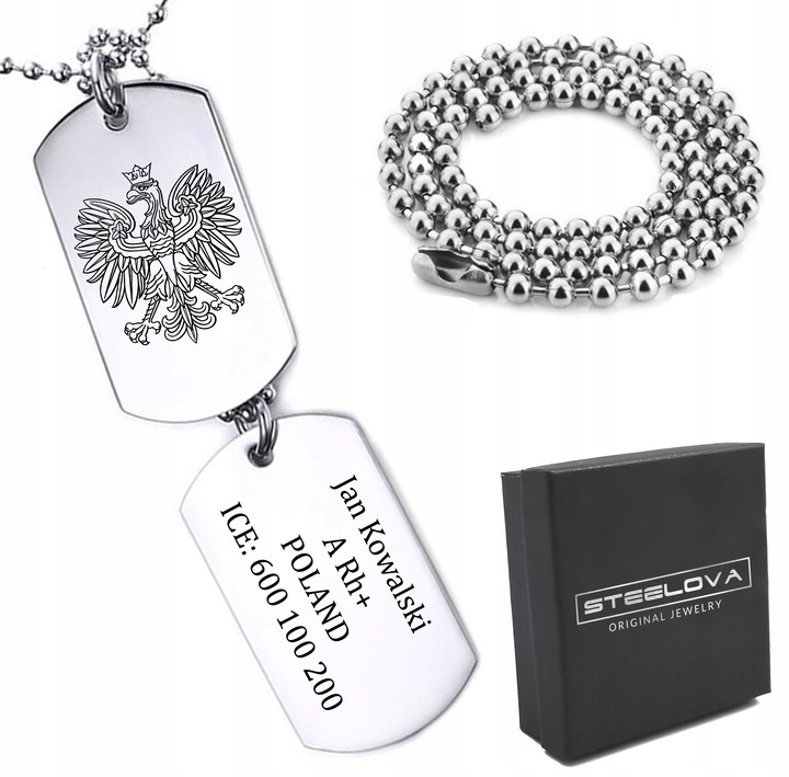 Nieśmiertelnik Wojskowy z Grawerem Podwójny Stal 316L, Męski