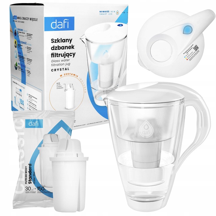 Dzbanek filtrujący szklany Dafi Crystal LED 2l + 1x Filtr Dafi Classic