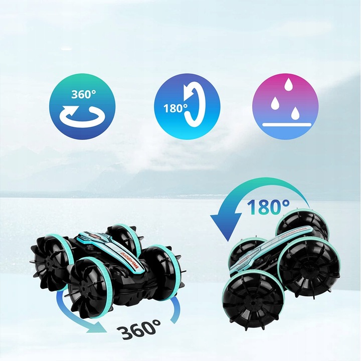 SAMOCHÓD ZDALNIE STEROWANY RC GESTAMI AMFIBIA 2 PILOTY 4x4 360° PŁYWAJĄCY