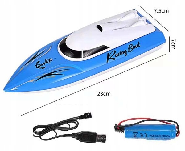 ŁÓDŹ ŁÓDKA MOTORÓWKA NA RADIO Z ŁADOWARKĄ USB ZDALNIE STEROWANA RC + PILOT