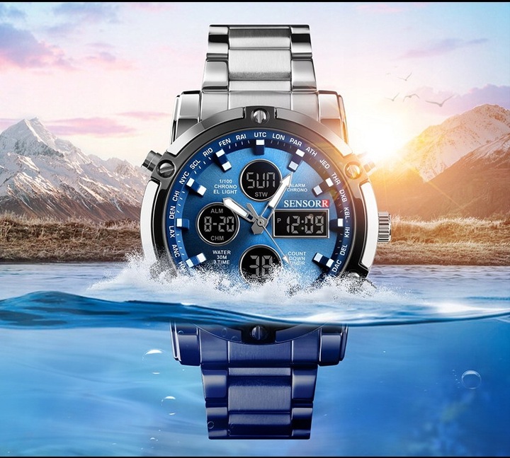 ELEGANCKI ZEGAREK MĘSKI NA BRANSOLECIE ELEKTRONICZNY WSKAZÓWKOWY SENSORR