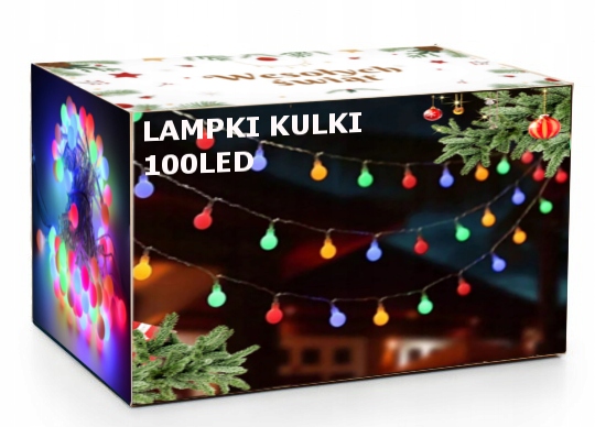 LAMPKI CHOINKOWE KULKI 100LED MULTIKOLOR 15m - STAŁE ŚWIECENIE
