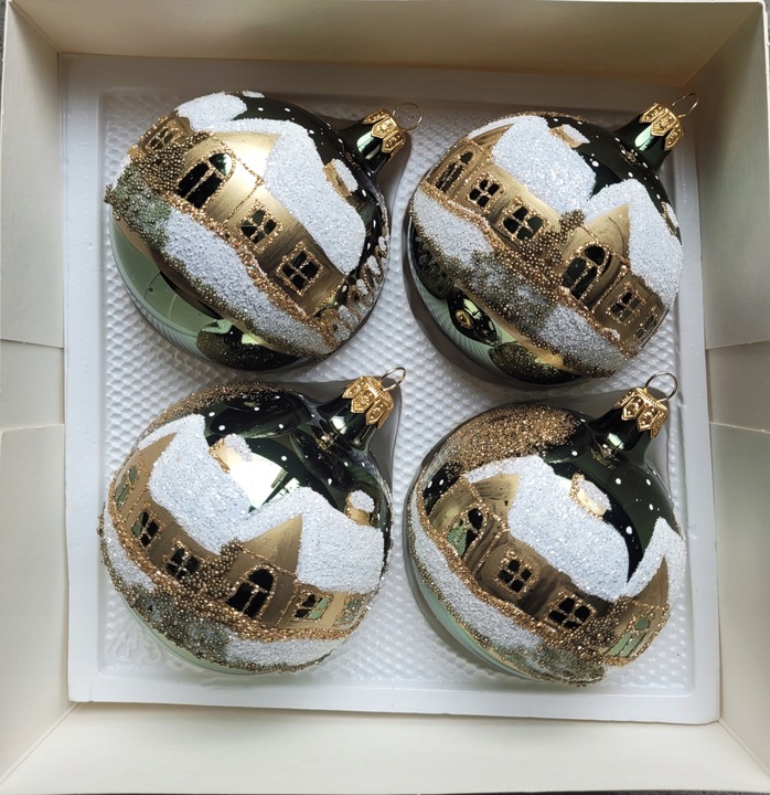 ZESTAW 4 BOMBEK SZKLANYCH 8CM RĘCZNIE DEKOROWANE BUTELKOWA ZIELEŃ