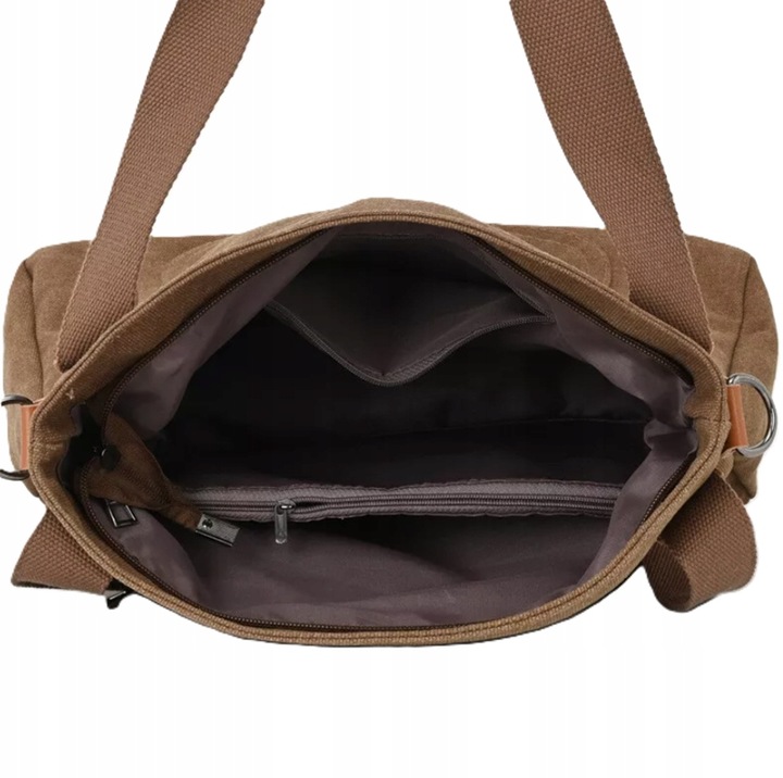 TORBA TOREBKA DAMSKA NA RAMIĘ POJEMNA MOCNA LISTONOSZKA PŁÓCIENNA BRĄZOWA