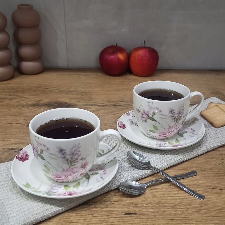 LIVELLO KOMPLET 2 FILIŻANEK PORCELANOWYCH ZE SPODKIEM 250 ML / 14 CM KWIATY
