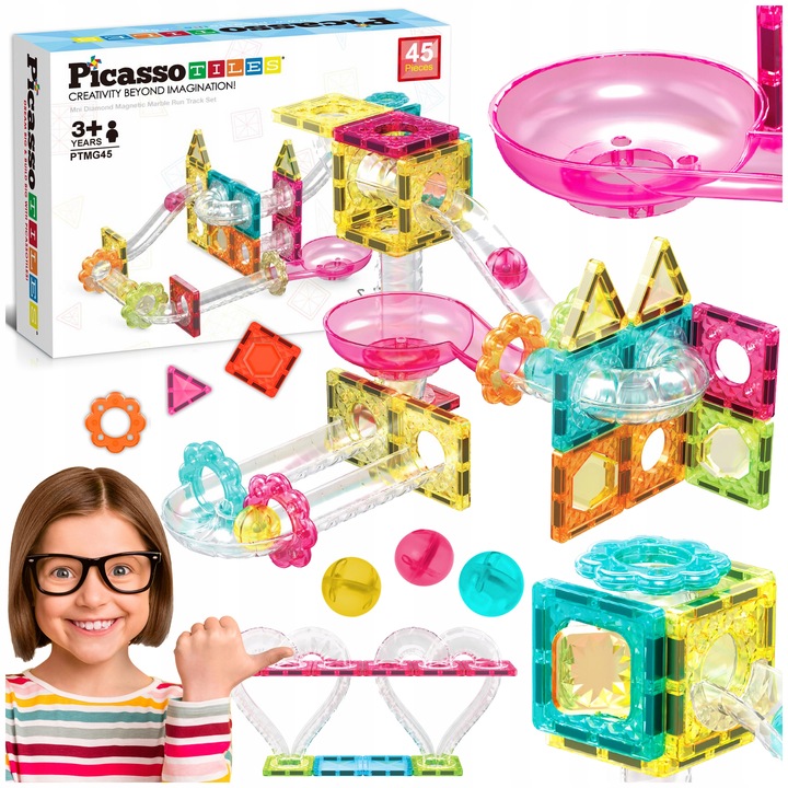 PICASSO TILES Tor kulkowy Klocki magnetyczne konstrukcyjne 45el kulodrom