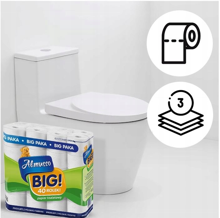 Papier toaletowy 3 warstwowy Almusso BIG 40 rolek biały