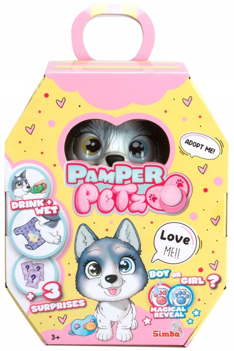 PAMPER PETZ PIESEK HUSKY PIJE SIKA PIELUSZKOWY GANG 20 CM + BUTELKA SMOCZEK