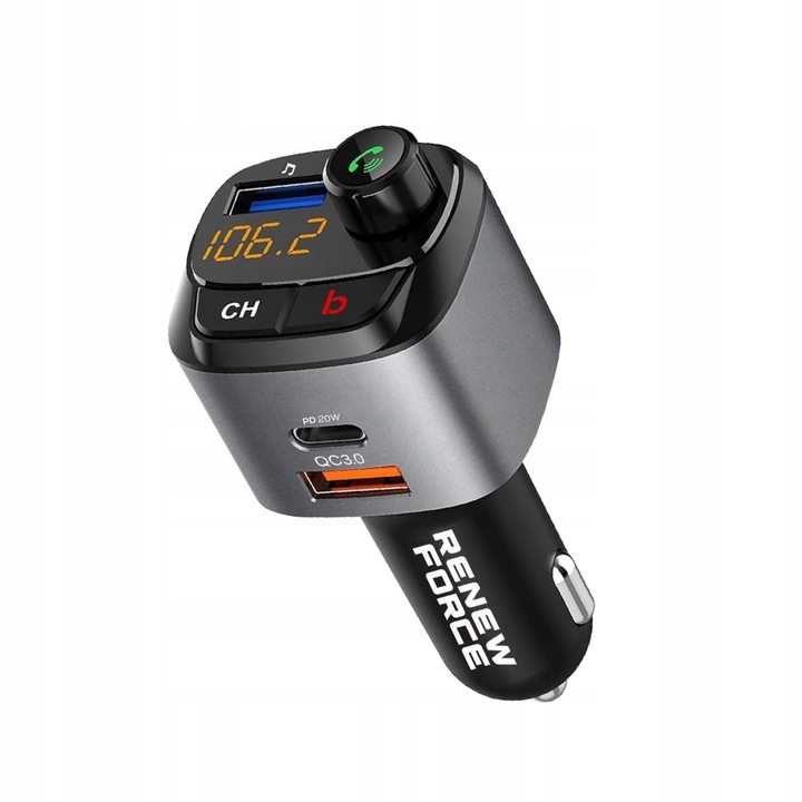 NAJMOCNIEJSZY Transmiter bluetooth FM samochodowy ładowarka 36W QC3.0 USB-C