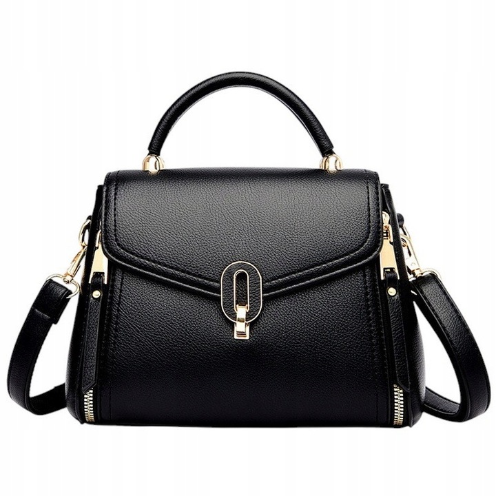 Torebka Damska na Ramię CZARNA Elegancka Pojemna Wizytowa Kuferek