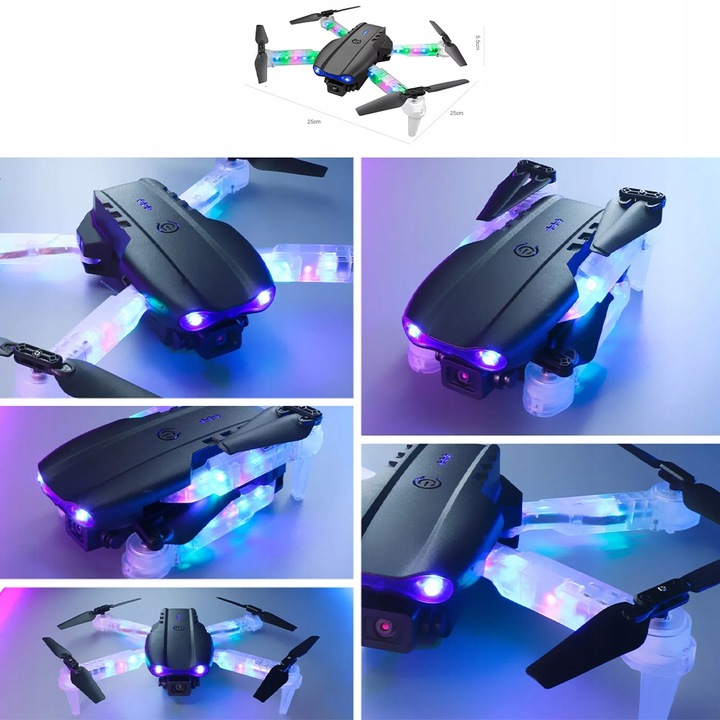 E99D DRON Z PODWÓJNE KAMERY LED OŚWIETLENIEM ZABAWKA SKŁADANIE CZTEROOSIOWE