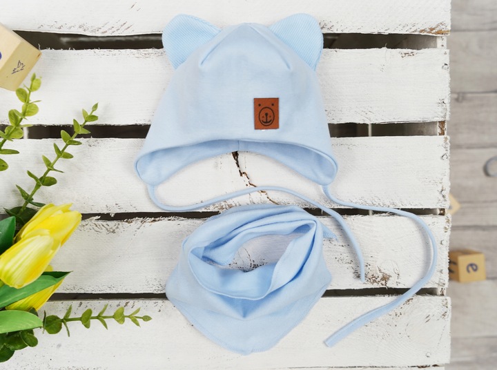 Błękitny komplet ADAŚ czapka + apaszka r.42-44