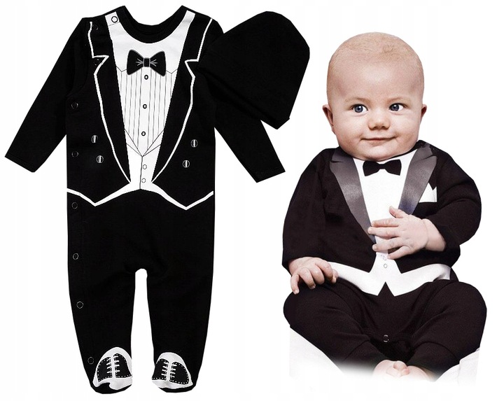 ZESTAW ELEGANT PAJACYK FRAK I CZAPKA 0-3 J185