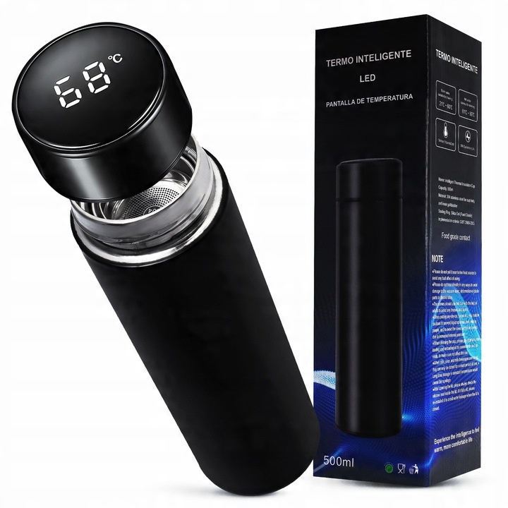Kubek Termiczny Termos LED 500ml Duży | Butelka Na Kawę Herbatę Wyświetlacz