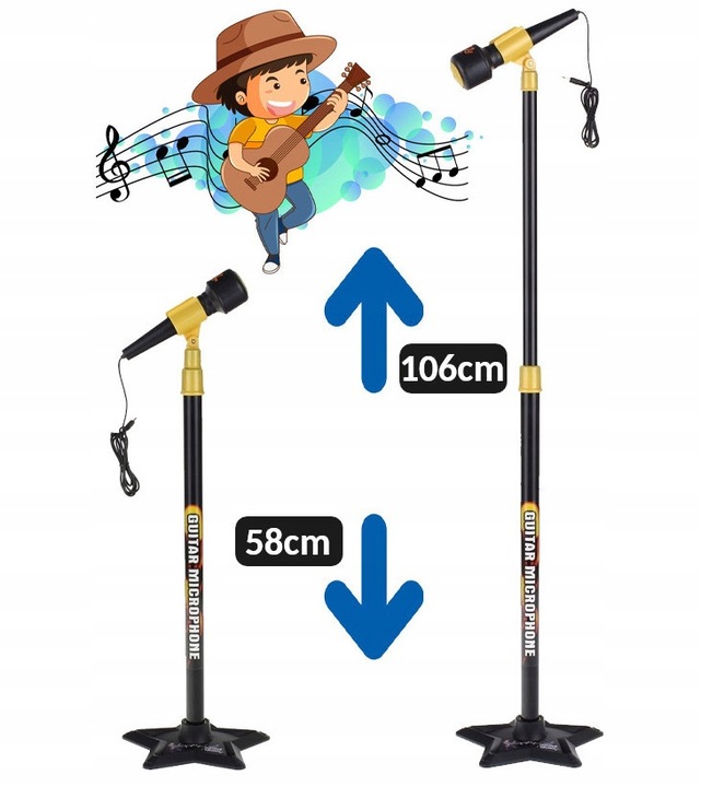 Gitara DLA DZIECI Elektryczna Na Baterie + Mikrofon Na Statywie + 6 melodii