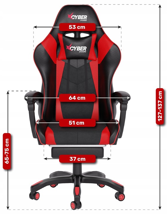 FOTEL GAMINGOWY CYBER CHAIRS X-POWER RED - BIUROWY