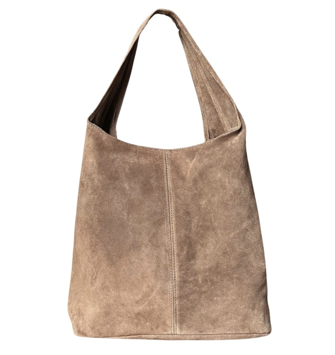 TAUPE ZAMSZOWA TOREBKA WOREK CAPPUCCINO ZAMSZ NATURALNY WOREK NA ZAMEK