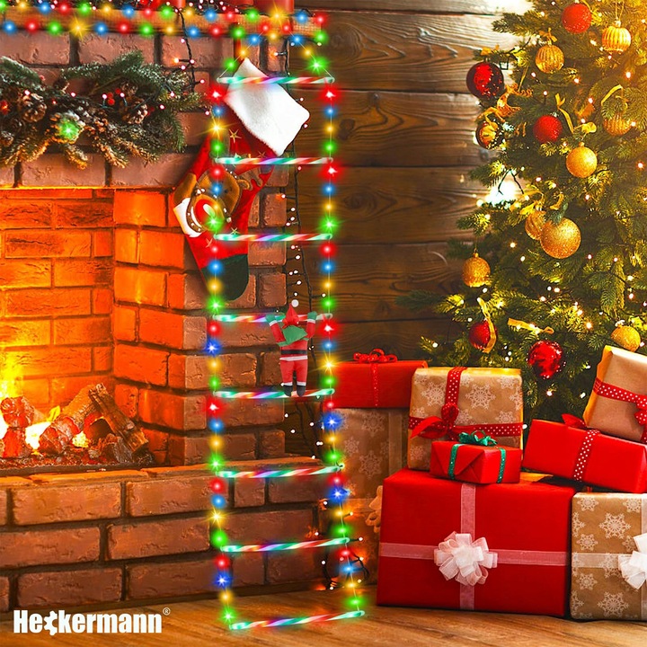 ŚWIĄTECZNA DEKORACJA LED MIKOŁAJ WSPINAJĄCY SIĘ PO DRABINIE ŚWIECĄCY 330cm