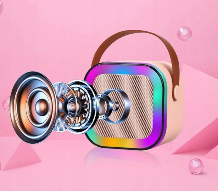 GŁOŚNIK BLUETOOTH PRZENOŚNY KARAOKE RGB 2 MIKROFONY MINI JACK USB SD