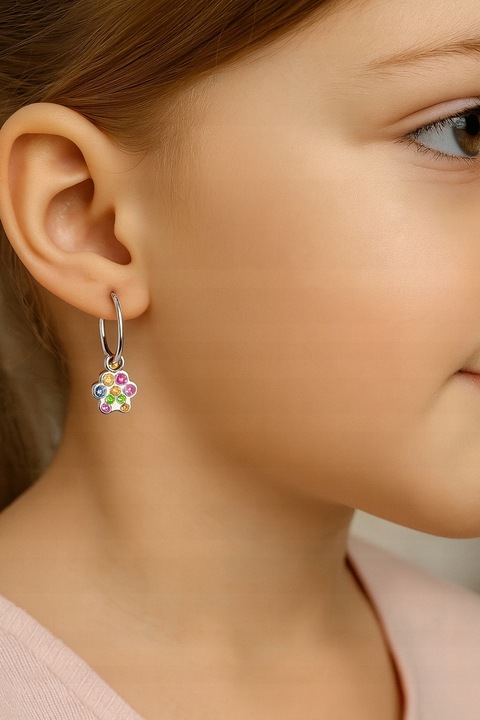 Kolczyki srebrne dla dzieci wiszące kolczyki łapki kółka dla dziewczynki