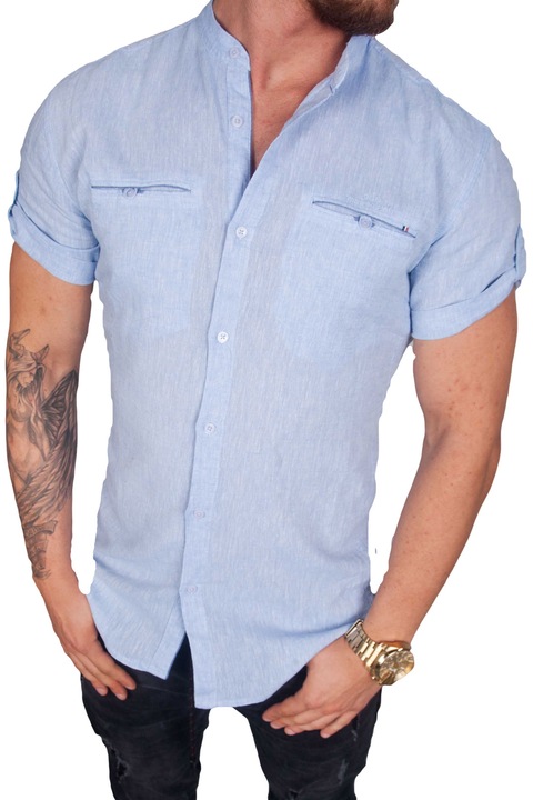 Koszula lniana kołnierzyk błękitna BG-1 rozm. 3XL