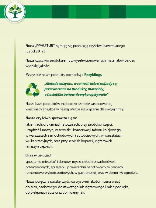 CZYŚCIWO BAWEŁNIANE PRZEMYSŁOWE BIAŁE CIĘTE TRYKOT 100%