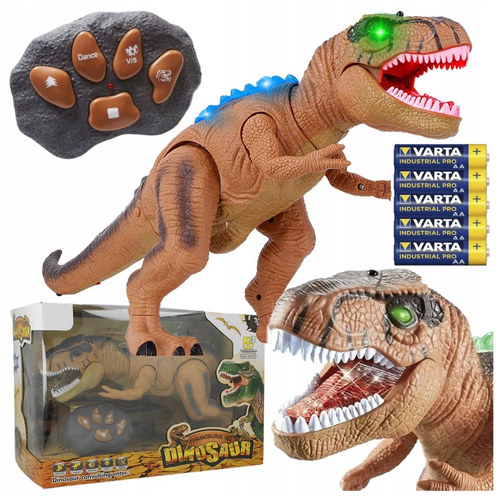 DINOZAUR ROBOT ZDALNIE STEROWANY RC Pilot ŚWIATŁO DŹWIĘK CHODZI +5x Bateria