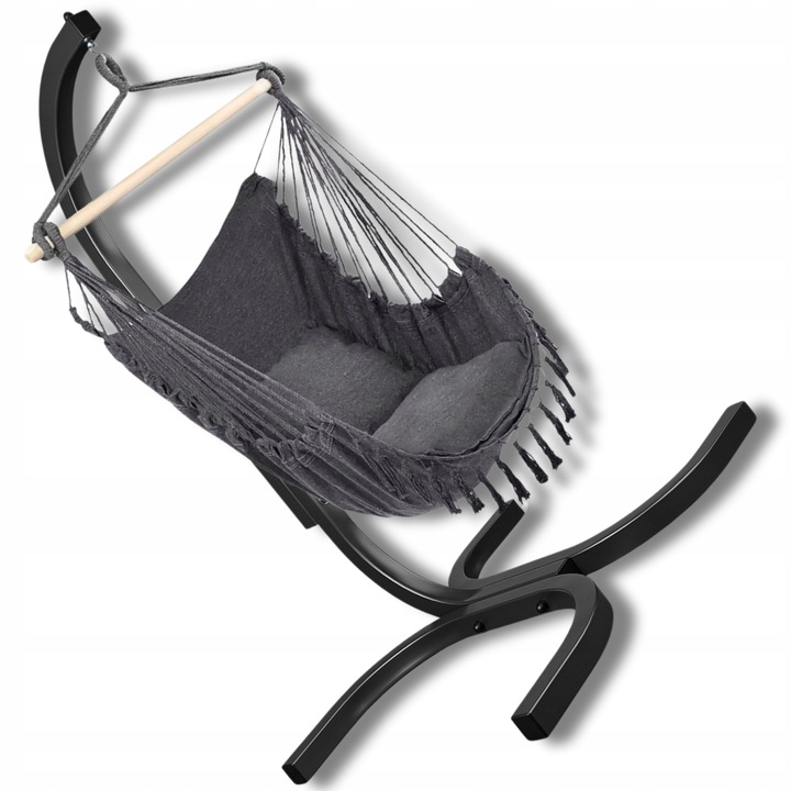 KOKON KRZESŁO BRAZYLIJSKIE WISZĄCE BOHO CZARNY ZE STELAŻEM BUJANY HUŚTAWKA