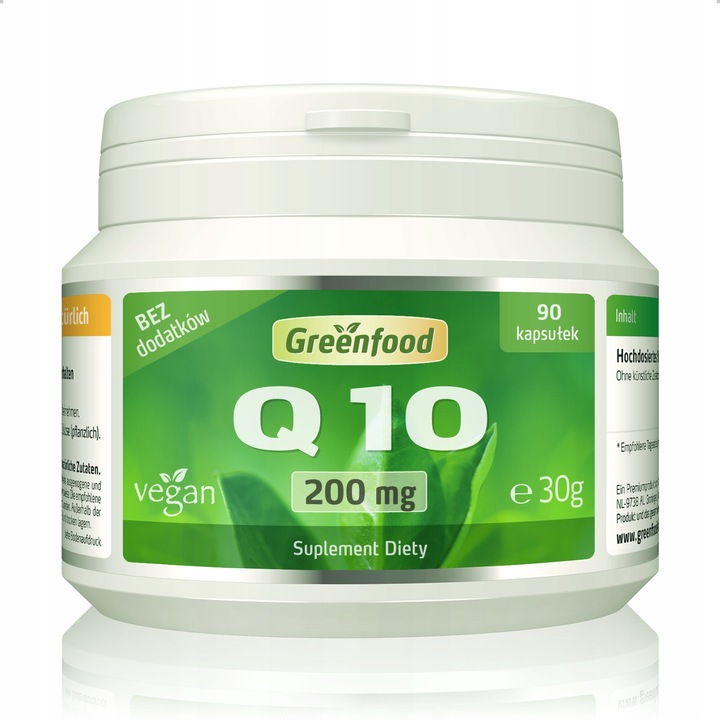 Greenfood Koenzym Q10, 200 mg czystego Q10 (!), 90 kapsułek, wegański.
