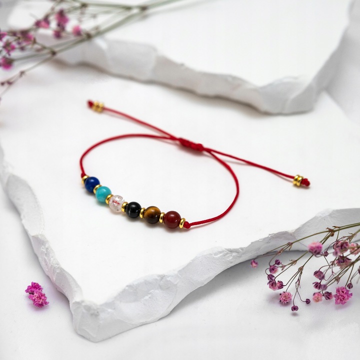 STRZELEC ZNAK ZODIAKU BRANSOLETKA czerwona na sznurku z kamieni naturalnych