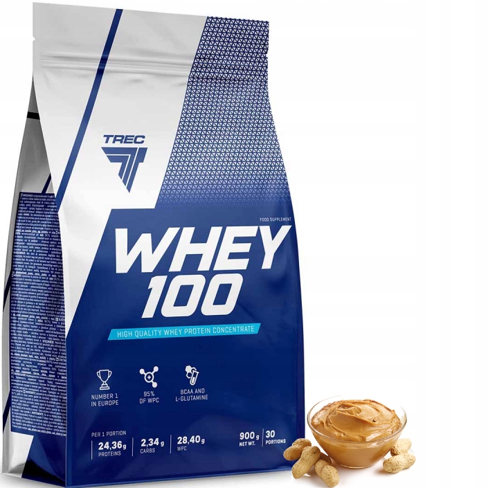 PYSZNE BIAŁKO WPC Trec Whey 100 900g PROTEINY NA MASĘ MIĘŚNIE DO TRENINGU