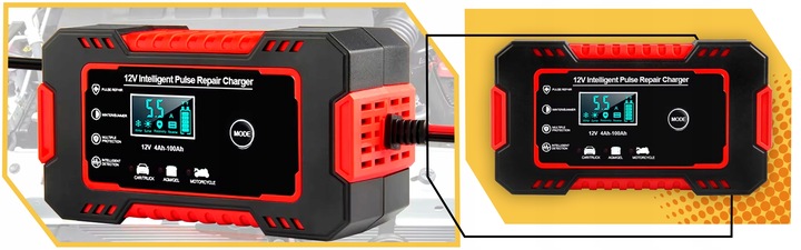 Prostownik automatyczny samochodowy ŁADOWARKA AKUMULATORA smart LCD 12V